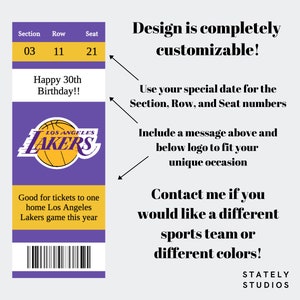 Los Angeles Lakers Überraschungskarte Geschenk, LA Lakers Custom Ticket, Vatertagsgeschenk, Geburtstagsgeschenk, Jubiläumsüberraschung