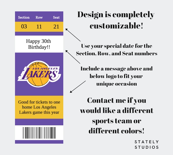 los angeles lakers surprise ticket gift la lakers custom etsy