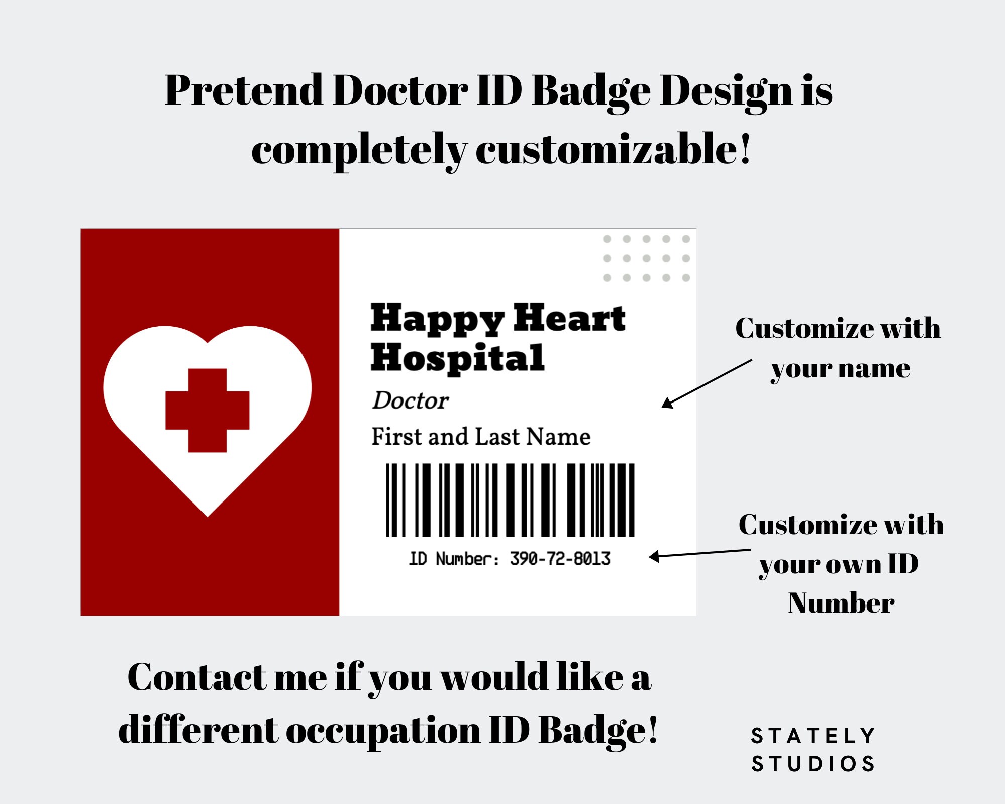 Custom Pretend Doctor ID Badge, Halloween Costume Badge, Digital ID Badge Template, Doctor ID Badge, Pretend Hospital Badge - Etsy custom-pretend-doctor-id-badge-halloween-costume-badge-digital-id-badge-template-doctor-id-badge-pretend-hospital-badge-etsy
