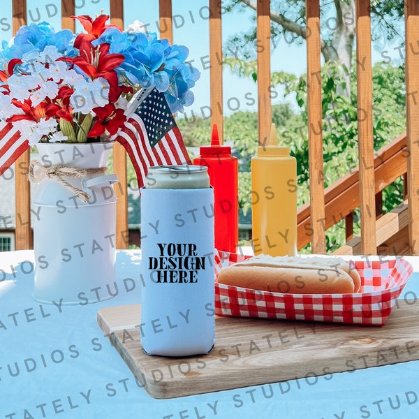 White Skinny Can Cooler Mock Up, 4th of July Mock Up, Fourth of July Mock Up, Skinny Can Cooler, Summer Mock Up, Can Cooler Barbecue Mock Up