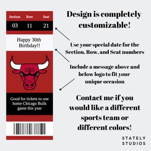 Chicago Bulls Überraschungskarte Geschenk, Chicago Bulls Custom Ticket, Vatertagsgeschenk, Geburtstagsgeschenk, Jubiläumsüberraschung
