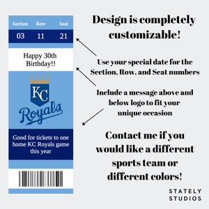 KC Royals Überraschungskarte Geschenk, Kansas City Royals Custom Ticket, Vatertagsgeschenk, Geburtstagsgeschenk, Jubiläumsüberraschung