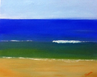 Abstract Seascape Original ''Abstract sea'' oil on canvas 8 X 10 waves blue sea green and golden sand signed Fiona