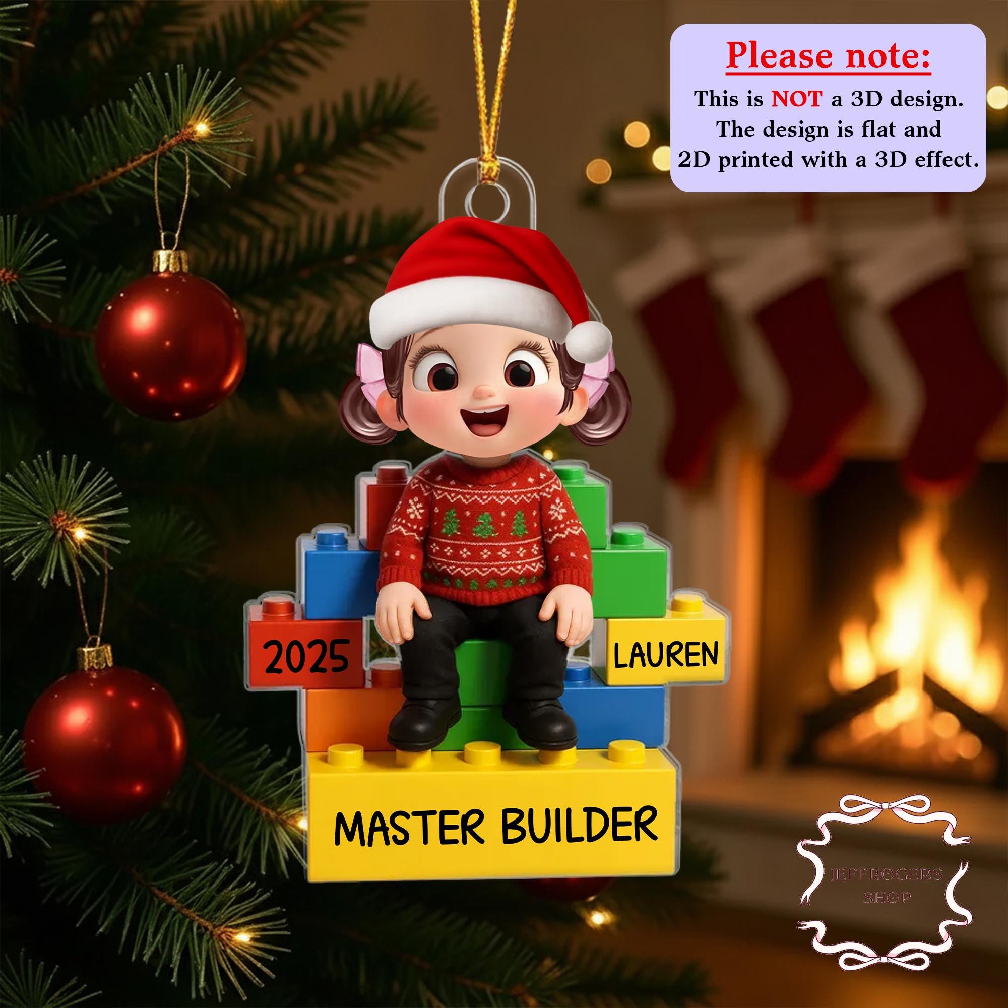 Personalized 2D Master Builder Ornament, Custom Lego Christmas Ornament ...