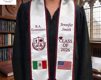 EMBROIDERED Dual Heritage Flag Stole, Mix Flag Graduation Sash, Two Flag Yard Stoles, Custom Country Flag Graduation Sash, Graduation Gift