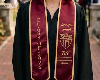 EMBROIDERED Graduation Stole, Custom University Logo Stole with Name, Class Of Year Sash, College Graduation Sash, Gift For Graduate