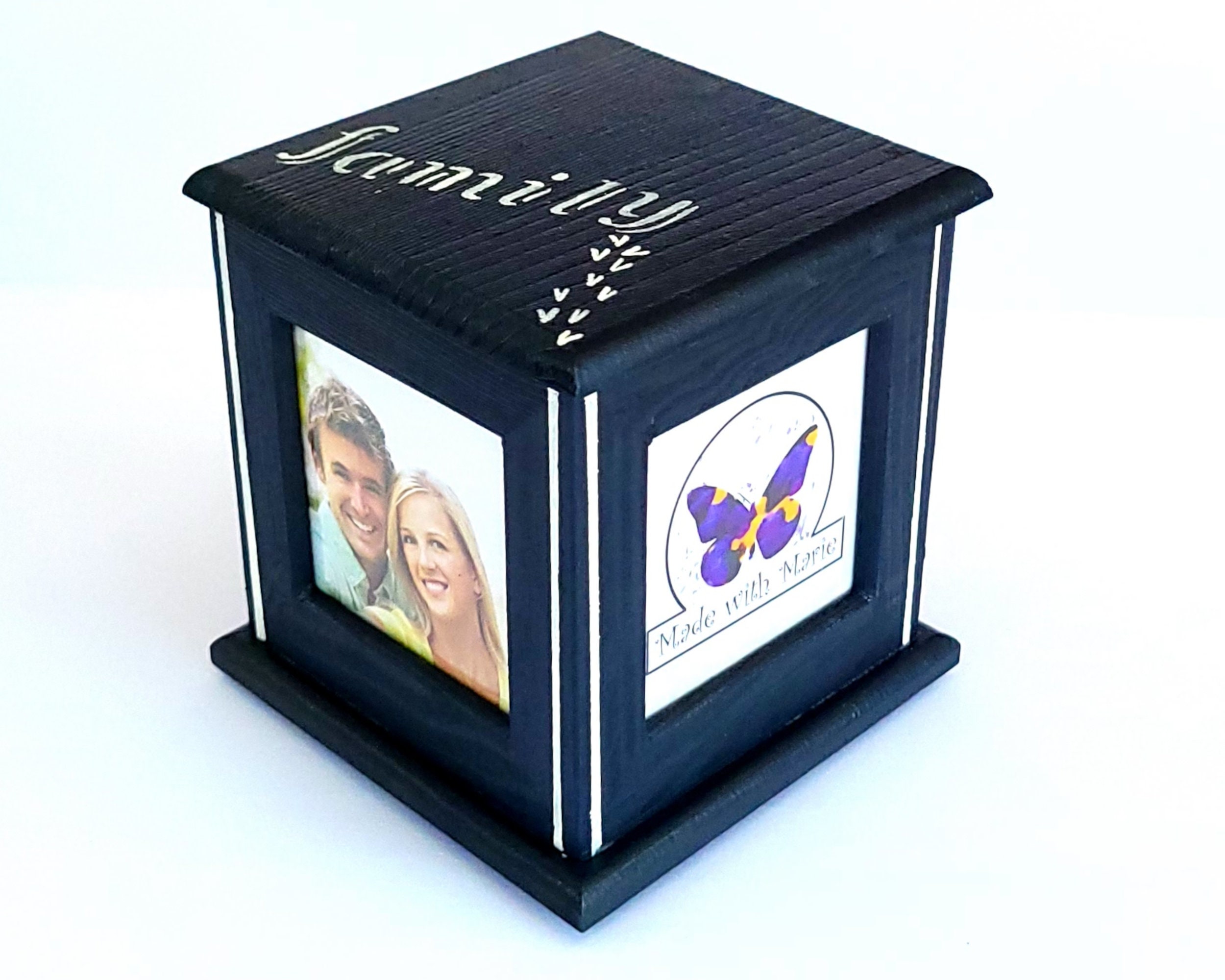 Wooden Photo Cube for Family Gift Rotating Memory Box for