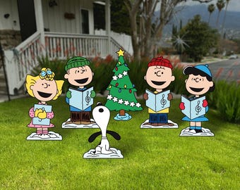 Peanuts Christmas Carolers Yard Sign, Holiday Lawn Decor
