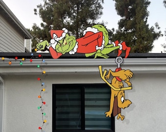 Letrero del Grinch para el jardín, El Grinch robando luces, Decoración navideña para el jardín