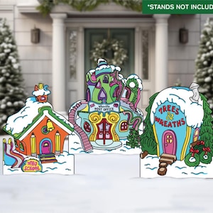 Whoville House Yard Sign SET, Grinch Christmas Decor