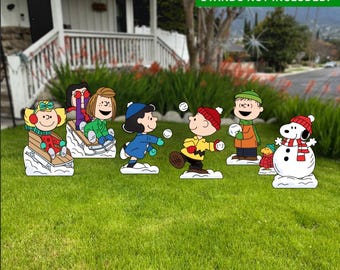 Charlie Brown Christmas Yard Sign Cutout SET, Peanuts Snow Day