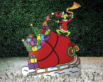 Grinch Yard Decoration / Grinch Yard Props / How the Grinch Stole Christmas / The Grinch Yard Decor / Whoville Yard Sign / Grinch Sleigh