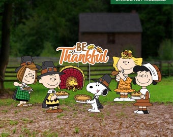 Peanuts Thanksgiving Yard Sign, Charlie Brown Pilgrim Set
