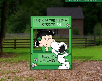 Lucy and Charlie Brown St Patricks Day Yard Decor, Kisses Booth Cutout