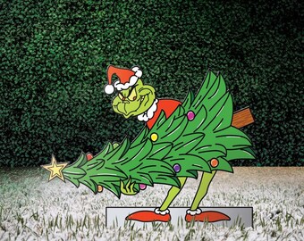 Grinch Stealing Christmas Tree Yard Decoration