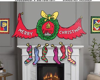 Merry Christmas Grinch Whoville Yard Sign Decoration, 9 Piece Set