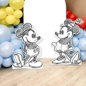 Mickey and Minnie Sketch Cutouts, Retro Mickey Mouse Decoration, Mickey Birthday, Minnie Party, Yard Signs, Photo Props, Printed Cutouts!
