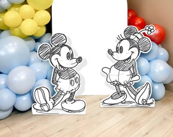 Mickey and Minnie Sketch Cutouts, Retro Party Decor