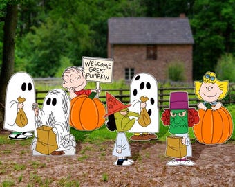 Welcome Great Pumpkin, Peanuts Yard Decoration, Charlie Brown, Halloween Yard Art, Yard Signs, Yard Art, Lawn Sign, Great Pumpkin Cutouts