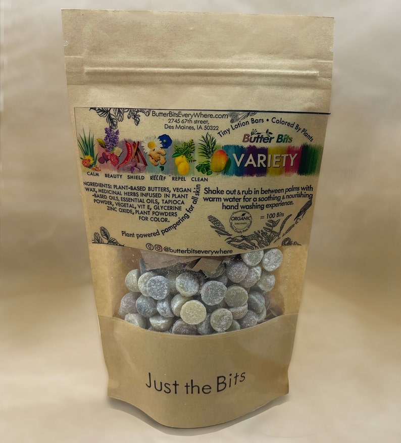 Organic preservative free lotion bars with essential oils for dry cracked ashy skin in refill bags to save packaging and lower cost. reduce, reuse, recycle