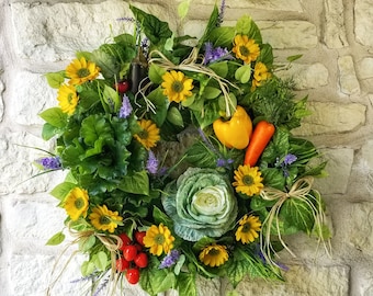 Summer Vegetable Wreath, Kitchen Decor, Gardener Wreath, Tuscan Wreath, Seasonal Decor, French Country Decor, Veggie Wreath, Seasonal Wreath