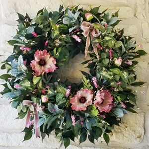 Poppy Wreath for Front Door, Pink Floral Wreath, Large Spring Floral Wreath, Front Door Summer Wreath, Baby Girl Nursery, Designer Wreath