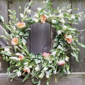 Spring Meadow Wreath with Poppies, Floral Wreath for Front Door, Summer Poppy Wreath, Nursery Decor, Cottage Style Wreath, Minimalist Wreath
