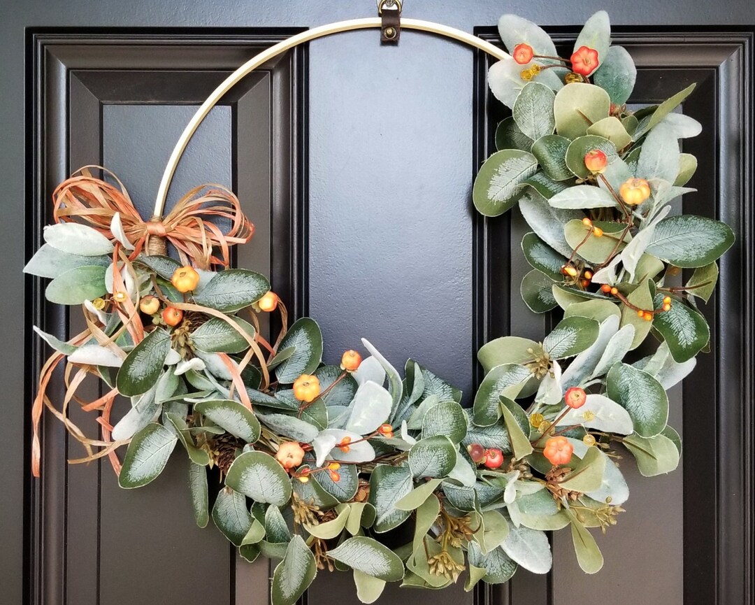 Eucalyptus and Lamb's Ear Fall Wreath, Hoop Wreath for Fall ...