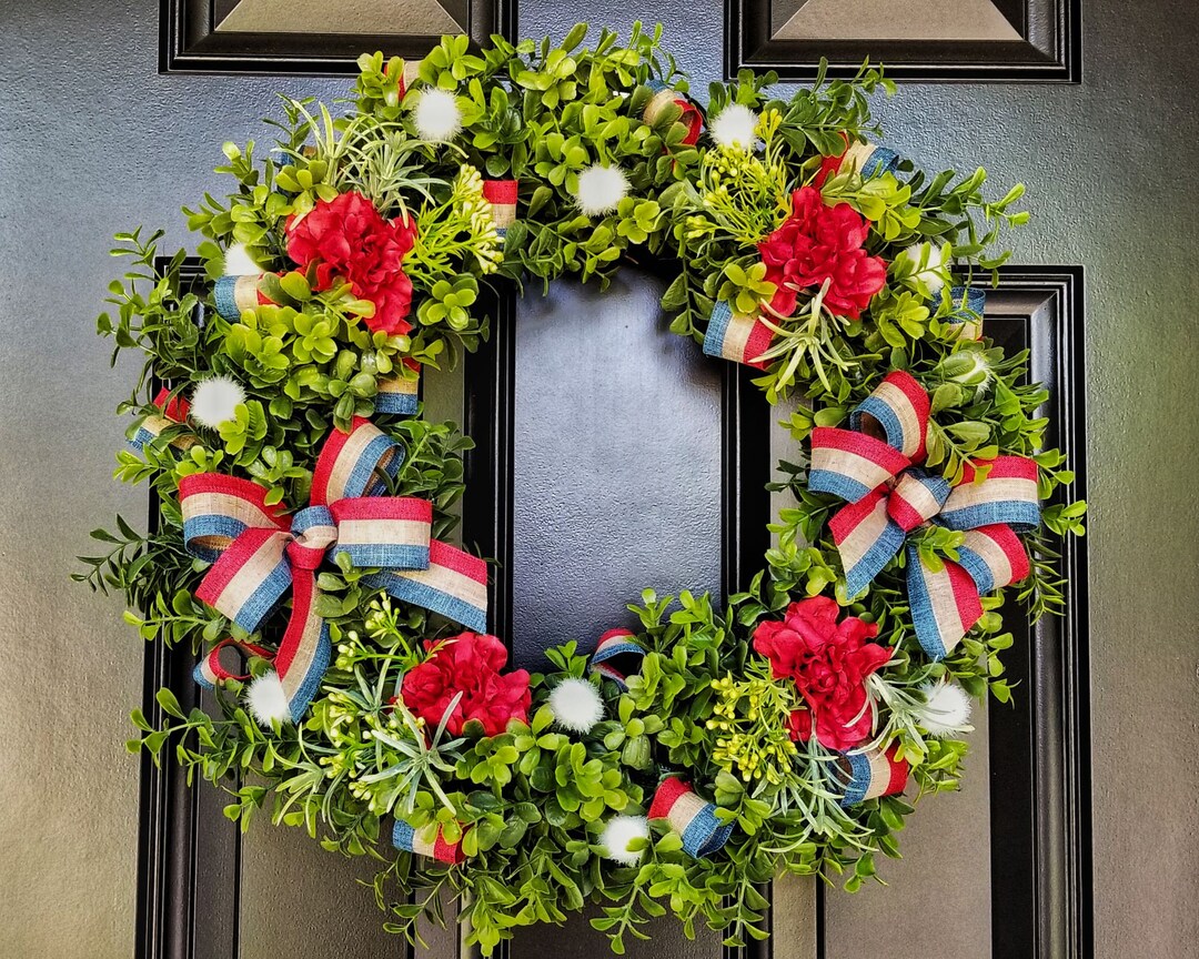4th of July Front Door Wreath, Patriotic Wreath for Front Door, Double
