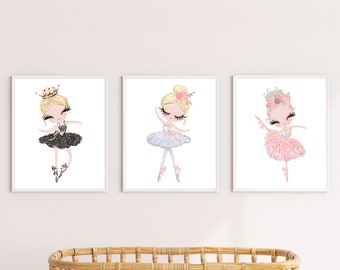 Arte de la pared de la bailarina, impresiones del dormitorio de las niñas, decoración de la guardería de la bailarina, decoración de la habitación de las niñas, regalo de baile para las niñas, arte de la niña del ballet, tutú rosa