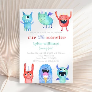 Monster Birthday Invitation, Halloween Birthday Invitation, Boy Monster Birthday Party, Our Little Monster Invitation, Monster Party Invite