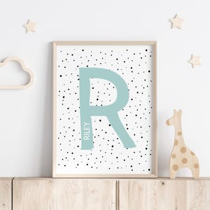 Impressão de iniciais manchadas, decoração de berçário para meninos, arte de parede com iniciais, decoração de parede infantil, letra de monograma, arte do alfabeto, letra de iniciais manchadas