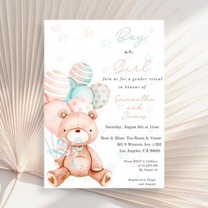 Bruine beer ballon babyshower uitnodiging, we kunnen wachten babyshower uitnodigen, neutrale Boho beer babyshower uitnodiging briefpapier