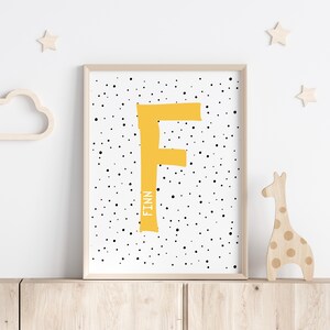 Impresión de iniciales con lunares, decoración para habitación infantil, arte mural con iniciales, decoración infantil, letra con monograma, arte del alfabeto, letra con lunares