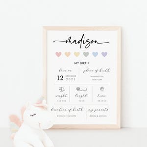 Geburtsdetails Poster, Regenbogen Geburtsdetails Print, Baby Geburtsdetails, Geburts Details Poster, neues Baby Print, druckbare Geburts Details Poster