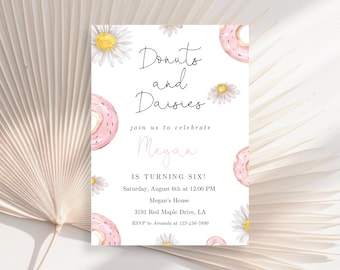 Donut Birthday Invitation Girl, Editable Donut Birthday Invite, Any Age Donut Birthday Party Invitation, Daisy Birthday Invitation