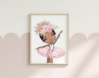 Arte de la pared de la bailarina, impresiones del dormitorio de las niñas, decoración de la guardería de la bailarina, decoración de la habitación de las niñas, regalo de baile para las niñas, arte de la niña del ballet, tutú rosa