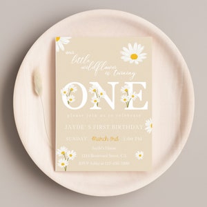 Our Little Wildflower Is Turning One, Daisy Invitation For Girl, Floral Birthday Invite, Wild One Invite, Wildflower 1st Birthday Invite