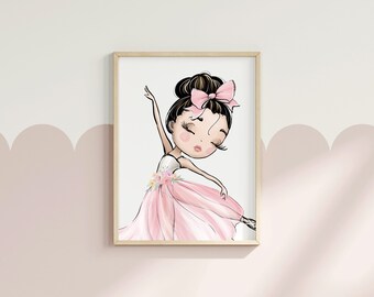 Ballerina Wall Art, Girls Bedroom Prints, Ballerina Nursery Decor, Little Girls Room Decor, Dance Gift for Girls, Ballet Girl Art, Pink Tutu