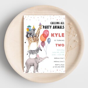 Calling All Party Animals Birthday Invitation, Unisex Birthday Invitation, Wild Two Birthday Invitation, Safari Animlas Birthday Invitation image 8