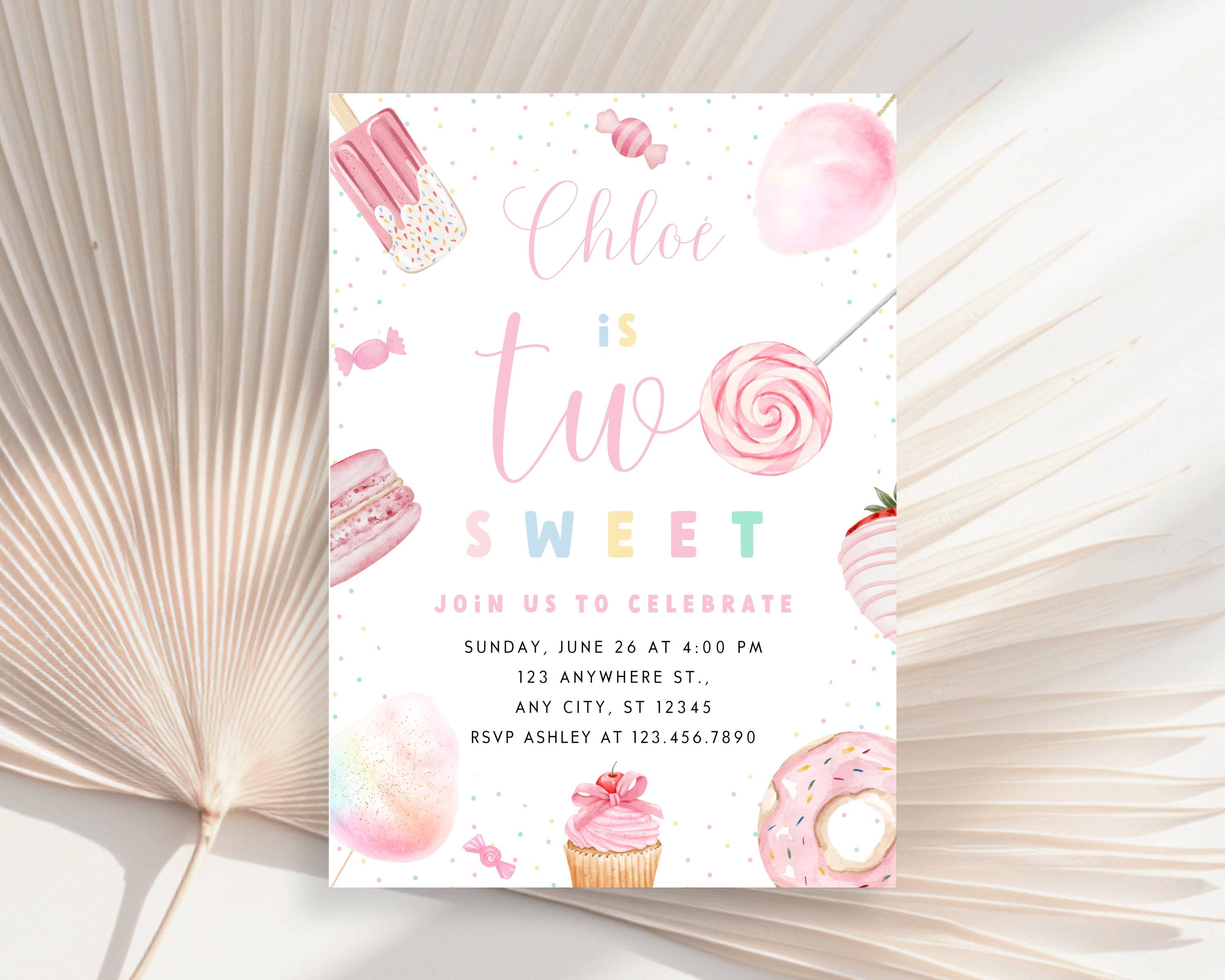 Two Sweet Birthday Invitation, Sweets Birthday Invitation, Donut Invitation, Second Birthday Invitation, Dessert Birthday Invitation