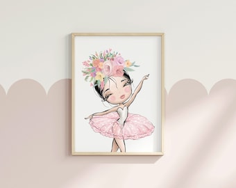 Arte de la pared de la bailarina, impresiones del dormitorio de las niñas, decoración de la guardería de la bailarina, decoración de la habitación de las niñas, regalo de baile para las niñas, arte de la niña del ballet, tutú rosa