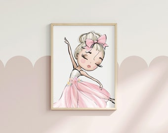 Ballerina Wall Art, Girls Bedroom Prints, Ballerina Nursery Decor, Little Girls Room Decor, Dance Gift for Girls, Ballet Girl Art, Pink Tutu