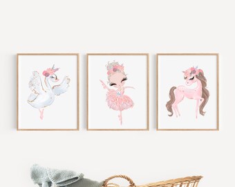 Ballerina Wall Art, Pink Bedroom Decor, Swan Wall Art, Ballet Prints For Tween Girls, Girls Personalized Gifts, Swan Ballerina Nursery Decor