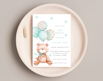 Teddy Bear Baby Shower Invite, Mummy To Be Card, New Parents Gift, Baby Boy Shower, Teddy Bear, Baby On The Way, Teddy Bear Print