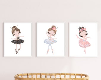 Arte de la pared de la bailarina, impresiones del dormitorio de las niñas, decoración de la guardería de la bailarina, decoración de la habitación de las niñas, regalo de baile para las niñas, arte de la niña del ballet, tutú rosa