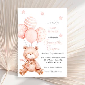 Teddybär-Babyparty-Einladung, können wir Bären-Babyparty-Einladung warten, rosa Bärn-Babyparty einladen, Bärn-Ballon-Babyparty einladen
