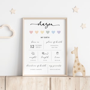 Geburtsdetails Poster, Regenbogen Geburtsdetails Print, Baby Boy Geburtsdetails, Geburtszahlen Print, neues Baby Print, druckbare Geburtszahlen Poster
