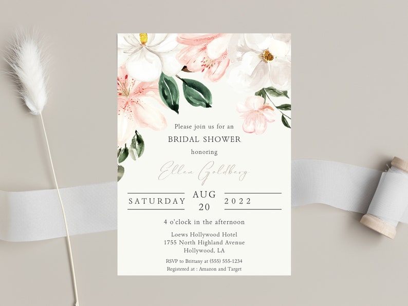 Engagement Invitation Card, Engagement Stationery, Bridal Shower Card, Floral Wedding Invite, Wedding Announcement, Invite Template image 8