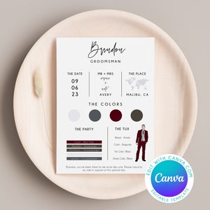 Proposta da testimone dello sposo, Sarai il mio testimone dello sposo, Scheda informativa sul matrimonio, Invito a nozze, Invito del testimone di nozze, Abito da sposa